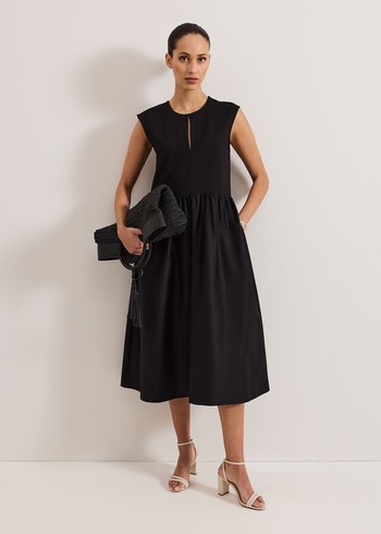 Phase Eight Jenny Mix Woven Dres Dress Black Australia | ZK3962841